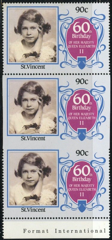 St. Vincent #924 Queen Elizabeth 60th Birthday Missing Perf Error 1986 MNH