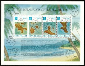 Seychelles 1976 Sc#342a RURAL POST OF SEYCHELLES MAP & POSTMARK S/S  MNH