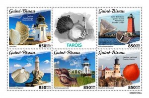 Guinea-Bissau - 2023 Lighthouses and Seashells - 5 Stamp Sheet - GB230132a