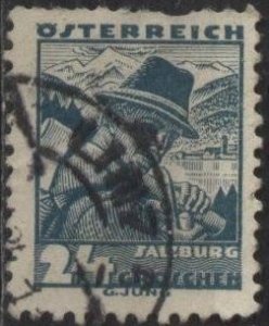 Austria 362 (used, rough edge top) 24g costume of Salzburg, greenish blue (1934)