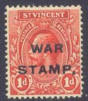 ST.VINCENT MR1 MINT OG 1916 1p car WAR TAX