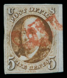 United States #1 Used  fine to very fine   Cat$350 5¢ red brown