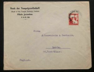 1931 Jerusalem Palestine Bank Knights Templar Society Cover To Leeds England