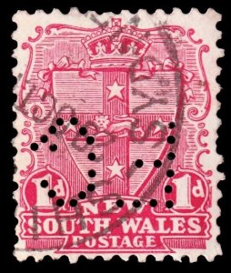 New South Wales Scott 110, Private Perfin FG (1905) Used G-F M