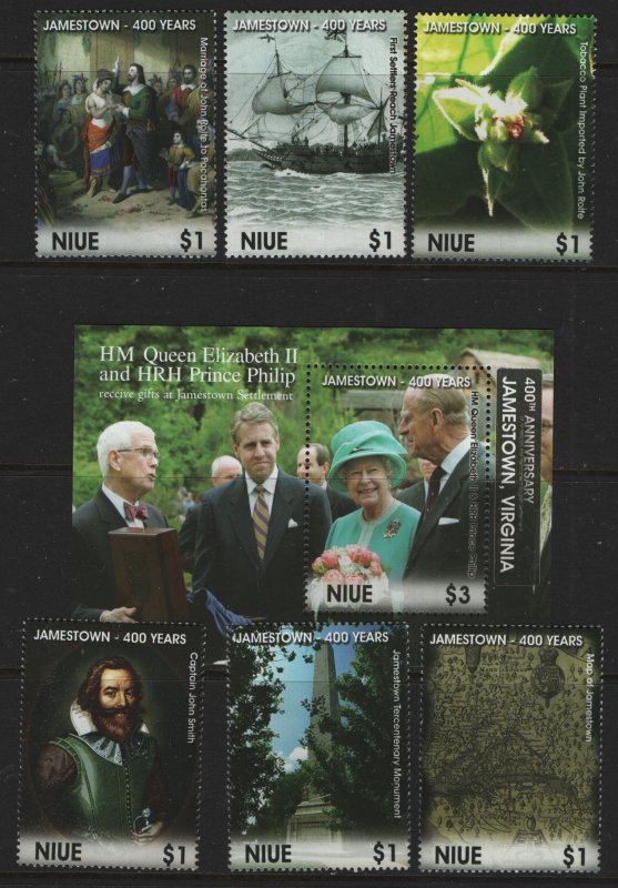 NIUE   837a-f, 838 SET OF SINGLES WITH SOUVENIR SHEET