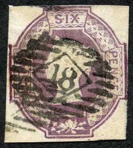 SG59Wk 6d Dull lilac Embossed Cat£1000 used wmk Inverted and Reversed