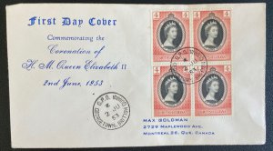 1953 British Guiana First Day Cover Queen Elizabeth 2 coronation QE2 Stamp Block