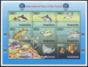 Tanzania 1734,MNH. Year of the Ocean IYO-1998.Common dolphin.Fish,Ahurk,Turtle,