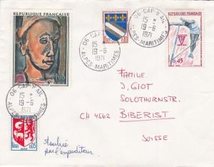 France 1971 Cap d'Ail to Biberist Swisse Cover VGC