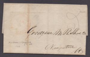 **US RPO Cover, Stampless, New Haven & Springfield RR, Red CDS, 3/4/1846