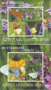 Aitutaki MNH Sc 728-29a S/S  IMPERF Mi Bk 124-25B Value 160 Euro Butterflies