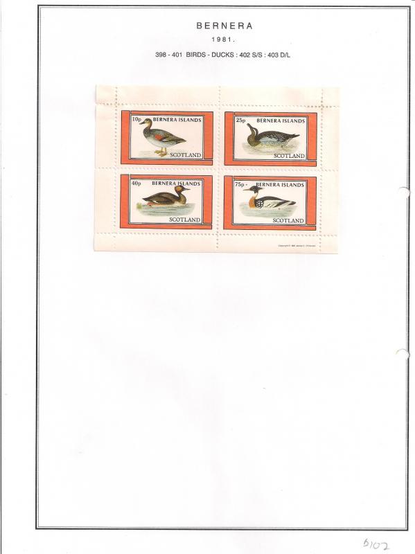 SCOTLAND - BERNERA - 1981 - Birds, Ducks (3) - 4v Perf Sheet - MLH