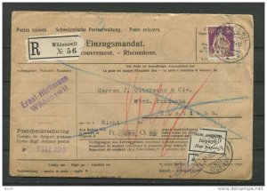 Switzerland 1921 Registered Cover Wadenswill with contents