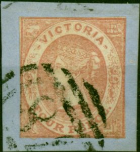 Victoria 1858 4d Rose-Pink SG65 Fine Used on Piece