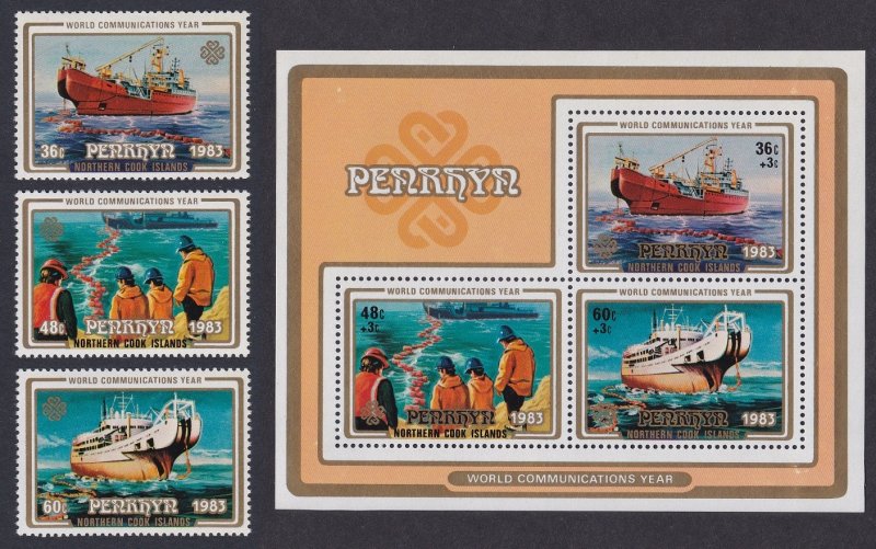 Penrhyn Ships World Communications Year 3v+MS 1983 MNH SC#228-231 SG#295-MS298