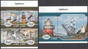 HM1581 2018 SIERRA LEONE LIGHTHOUSES BIRDS SHIPS MARINE LIFE #9265-8+BL1382 MNH