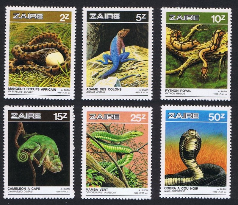 Zaire Reptiles 6v 1987 MNH SC#1231-1236 SG#1273-1278 MI#939-944