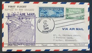 1940 Honolulu Hawaii First Flight Airmail Cover FFC To New Zealand FAM 19