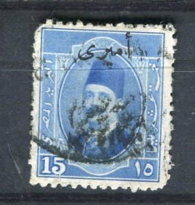 EGYPT; 1920s early King Faud issue OFFICIAL Optd; used 15m. value