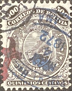 1871 coat of arms, Bolivia stamp, US 500 USA centavos