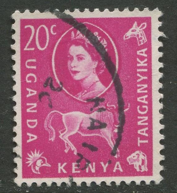 Kenya & Uganda - Scott 123 - QEII Definitive -1960 - Used - Single 20c Stamp