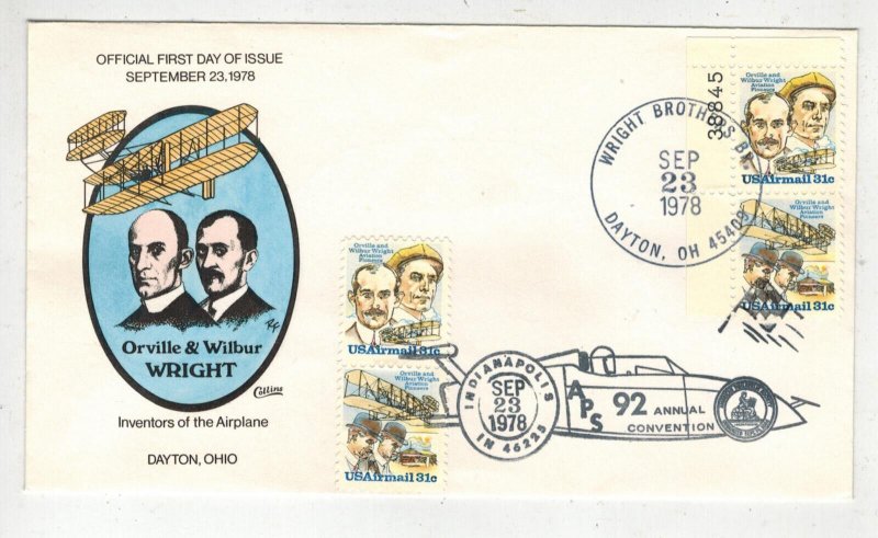 1978 COLLINS HANDPAINTED AIRMAIL C91-92 WRIGHT BROTHERS DUAL & PLATE # WAS $750