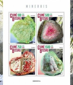 Guinea-Bissau Minerals Stamps 2020 MNH Tourmaline Actinolite Aegirine 4v M/S