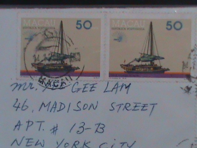 MACAU-1989-CV-34-PAIRS OF VERY OLD STAMPS ON USED COVER-VF-FANCY CANCEL LAST ONE