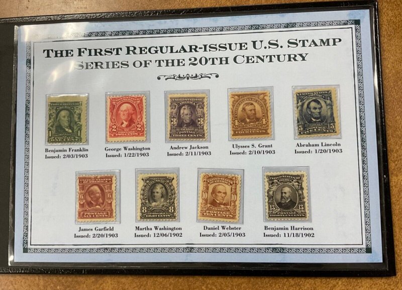 US 300-308  1902-03 9 regular issues, 1¢  13¢  F-VF, MH. CV over $400 in folder