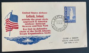 1956 Keflavik Iceland First Day Cover FDC To New York Usa US Air Base