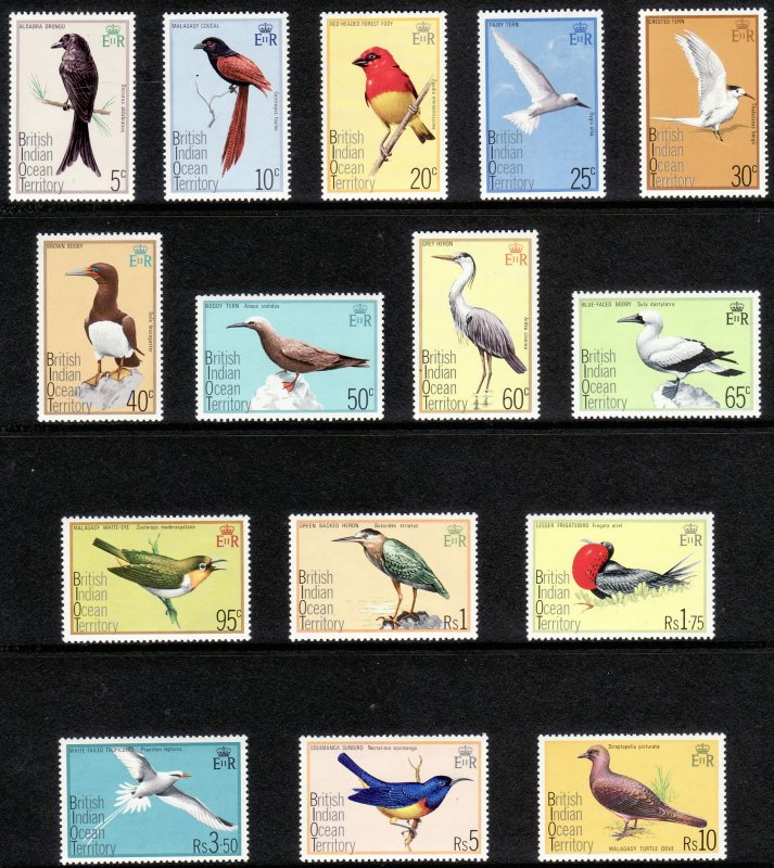 1975 BIOT British Indian Ocean Birds complete set MNH Sc# 63 / 77 CV $35.25