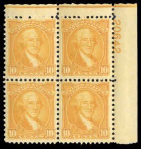 United States, 1930-Present #715 Cat$110, 1932 10c orange yellow, plate block...