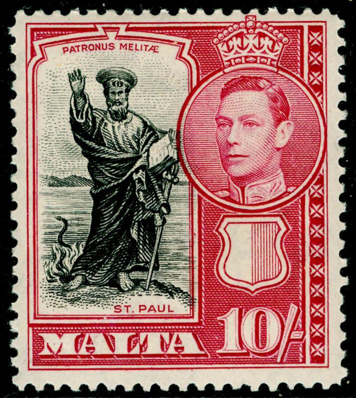 MALTA SG231, 10s black & carmine, LH MINT. Cat £19.