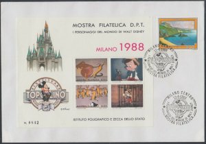 DISNEY ITEM #04-0003: 1988  SPECIAL MICKEY MOUSE - TOPOLINO SOUVENIR SHEET FDC