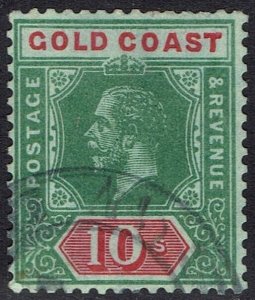 GOLD COAST 1913 KGV 10/- OLIVE BACK WMK MULTI CROWN CA USED