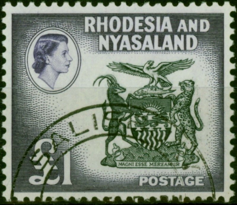 Rhodesia & Nyasaland 1959 £1 Black & Deep Violet SG31 V.F.U