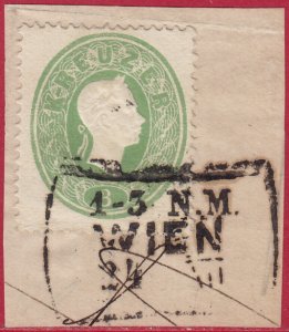 Austria - 1860 - Scott #13 - used on piece - WIEN box pmk