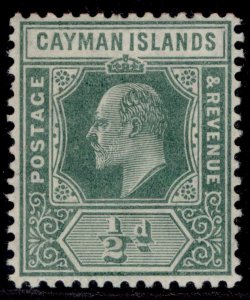 CAYMAN ISLANDS EDVII SG25, ½d green, LH MINT.