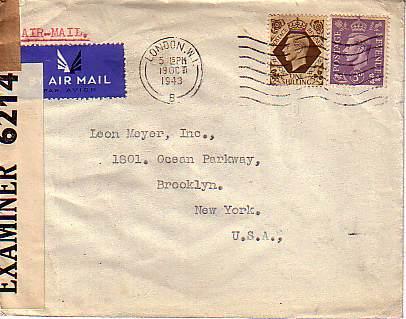 Great Britain, Airmail, Censored