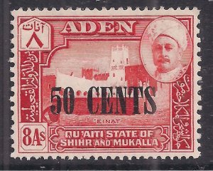 Aden 1951 QE2 50ct Qu'aiti State Shihr Mukalla Surcharge MM SG 24 ( M1158 )