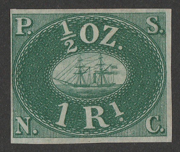 PERU : 1857 Pacific Steam Navigation Co 1R green, unissued. Only 800 printed.