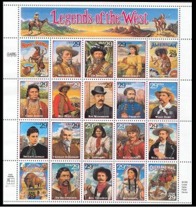 UNITED STATES USA - 1994 LEGENDS OF THE WEST - SHEET OF 20V - MINT NH