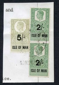 Isle of Man KGVI 5/- + 2 x 2/- Key Plate Type Revenues CDS on Piece