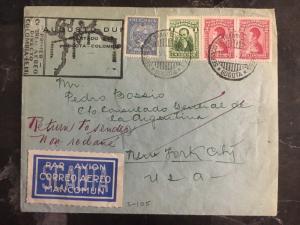 1931 Colombia first flight Unclaimed cover FFC To Argentinian Consulate NY USA