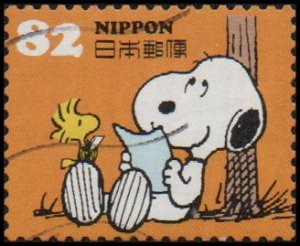 Japan 3727h - Used - 82y Snoopy Reading Letter / Woodstock (2014) (cv $1.10)