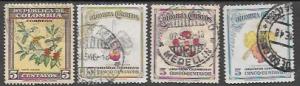 Colombia #545,548-50 used.  Flowers.  Nice  1947