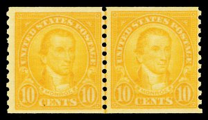 Scott 603 1924 10c Monroe Coil Issue Mint Joint Line Pair Fine OG LH Cat $25