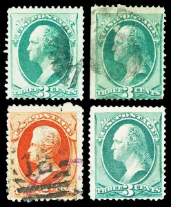 Scott 147, 158, 183, 184 1870-1879 2c-3c Large Banknote Issues Used