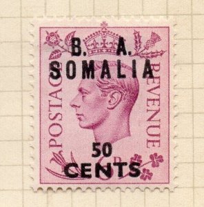 Somalia 1948 GVI Issue Fine Mint Hinged 50c. Surcharged BMA Optd NW-198935