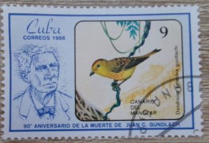 CUBA Sc# 2845  BIRDS Juan Gundlach  9c 1986  used cto